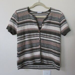 Vintage Knit Striped Sweater Button Closure